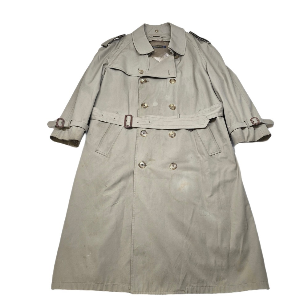 Brooks Brothers Trench Coat Mens 42R LRG Tan Double Breasted Belted Made USA VTG